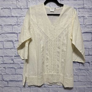 ASHA Cotton Embroidered Antiqued Ivory Tunic from India